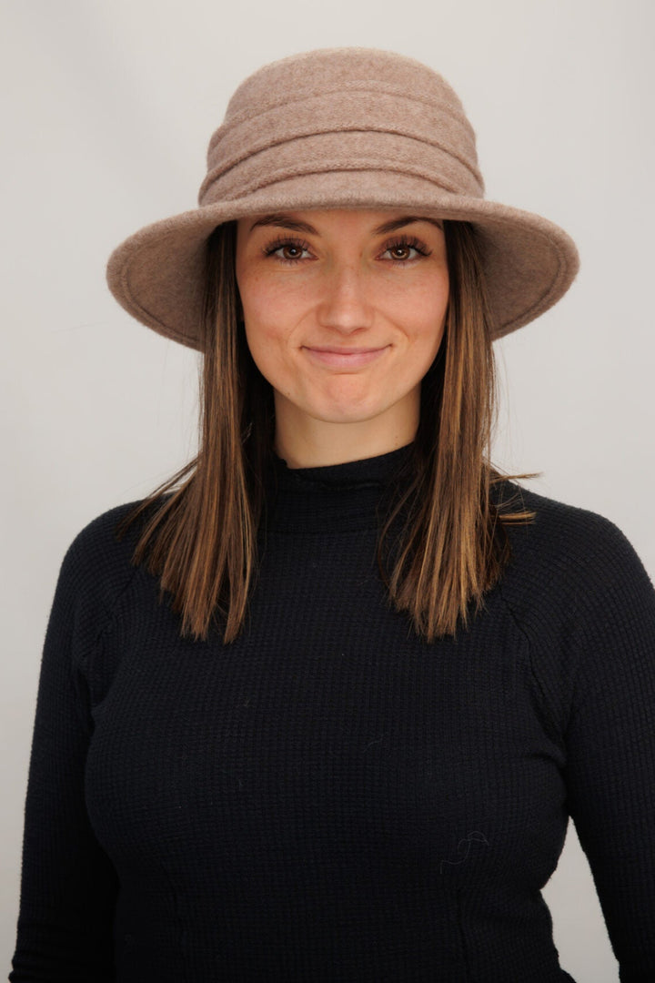 Boiled Wool Brim Hat With Pleated Crown