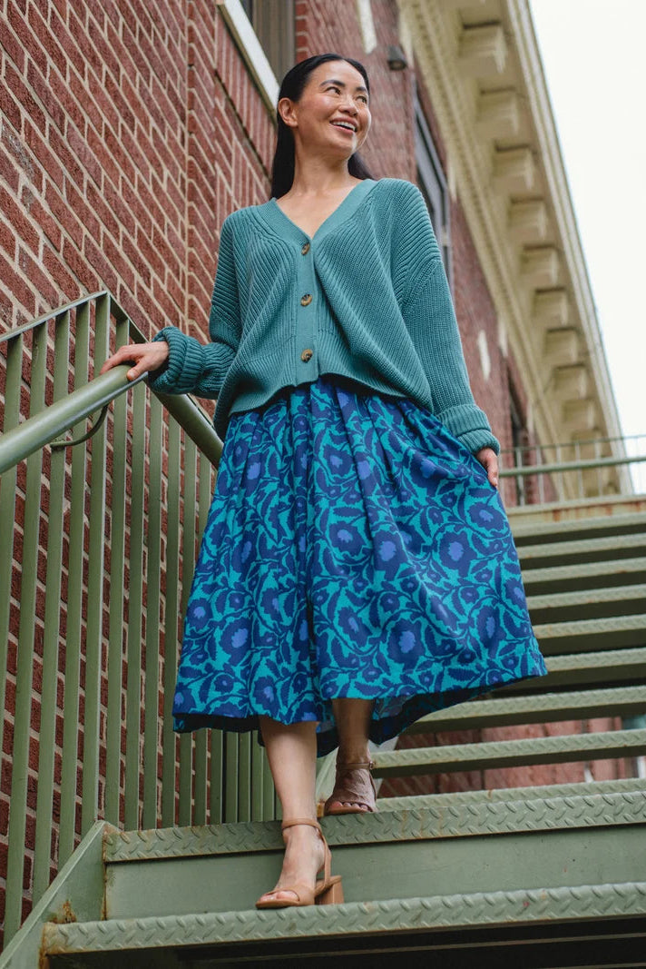 Laura Pleated Skirt Deep Teal Floral