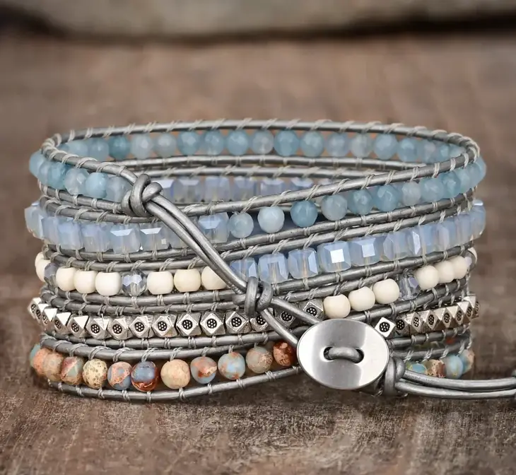 Natural Blue Topaz & King Jasper Wrap Bracelet