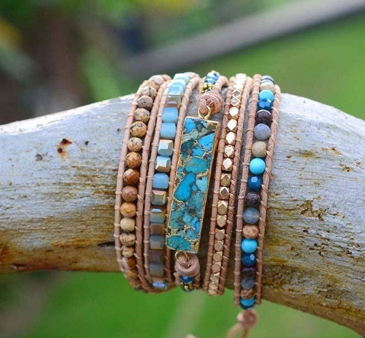 Turquoise Bar Beaded Wrap Bracelet