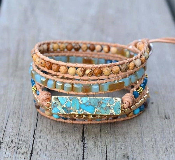 Turquoise Bar Beaded Wrap Bracelet