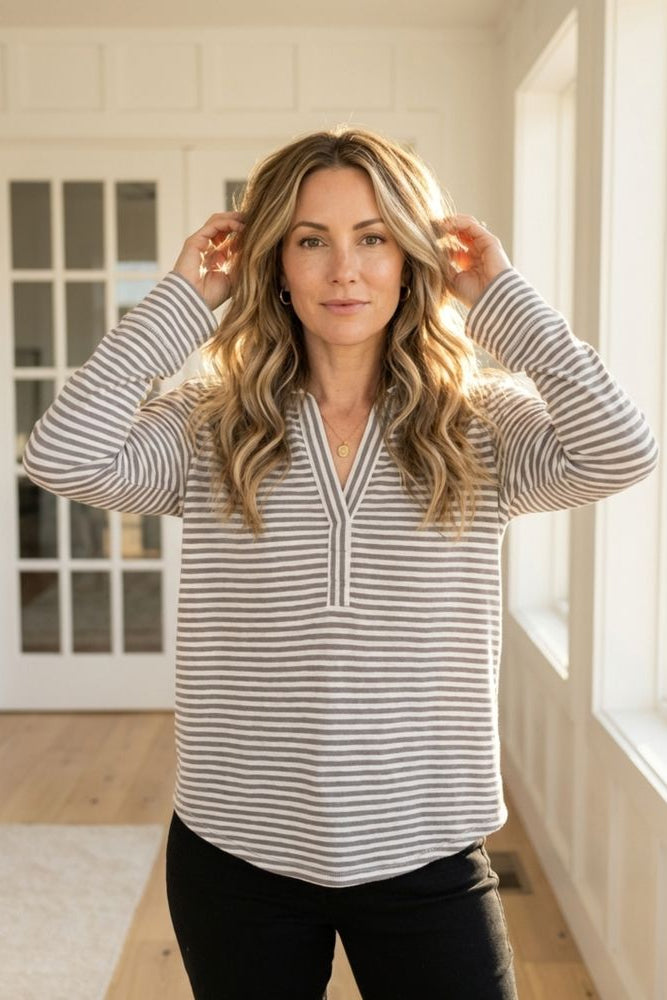 Verona Stripe Primo Split Neck Blouse