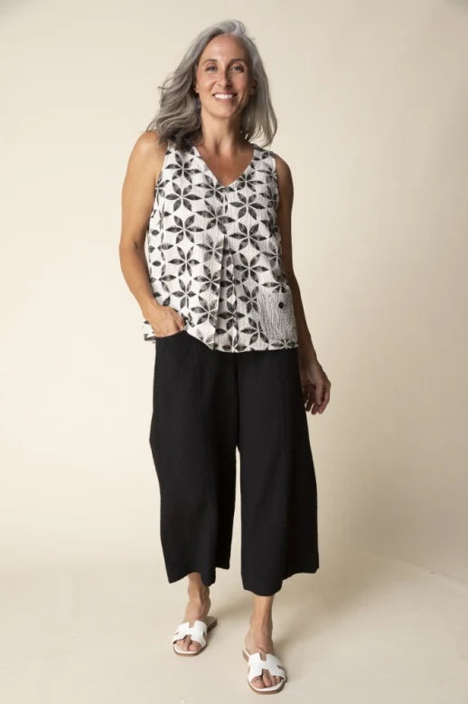 Crinkle Crepe Floral Mix Pleat Tank