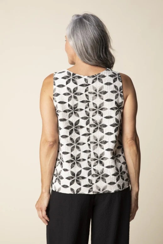 Crinkle Crepe Floral Mix Pleat Tank