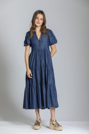 Darling Denim Tiered Puff Sleeve Dress