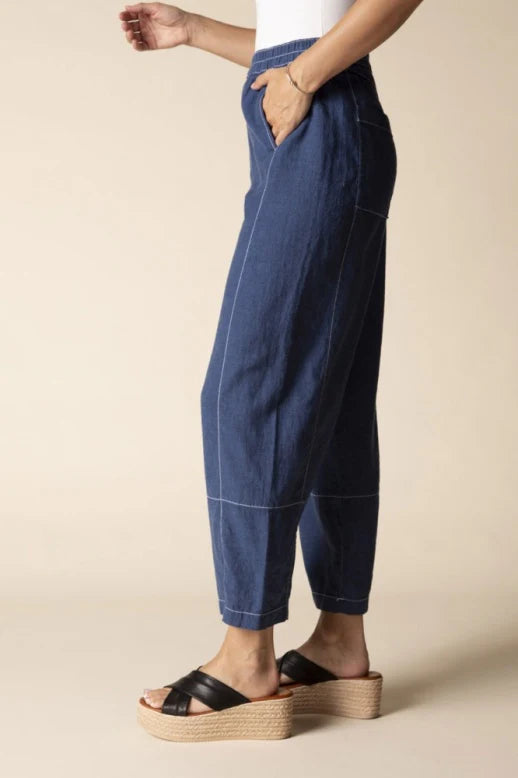 Linen Solid Seamed Crop Pant