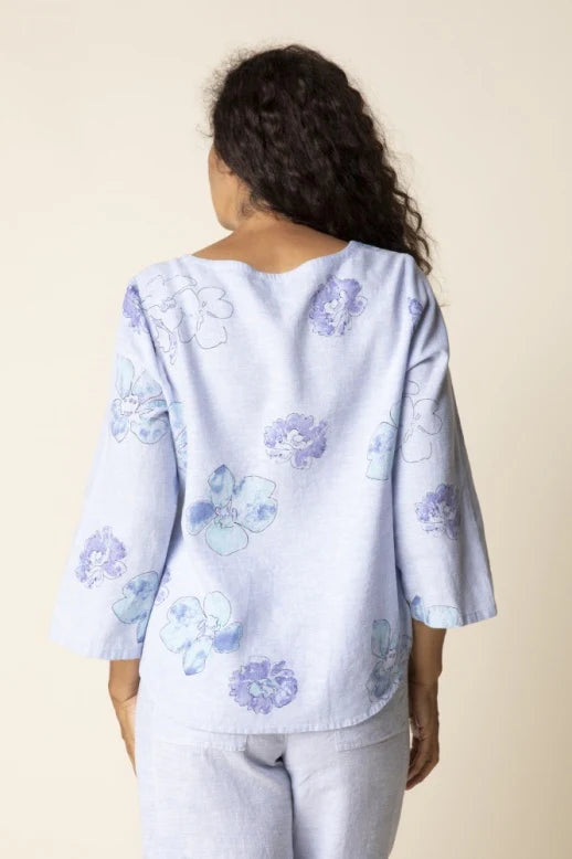 Linen Floral Button Up Blouse