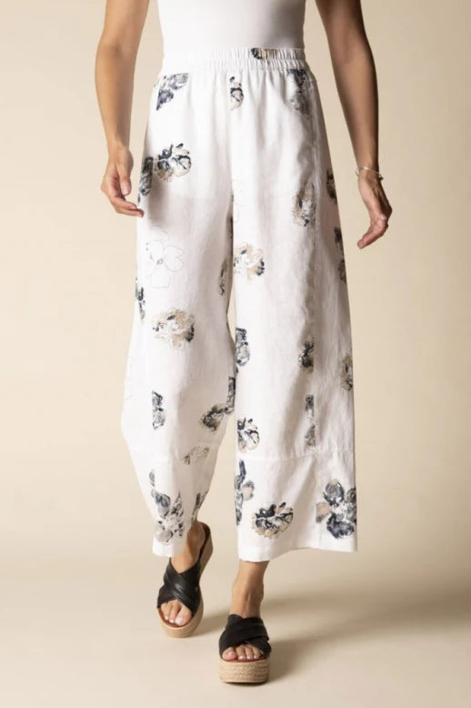 Linen Floral Seamed Crop Pant