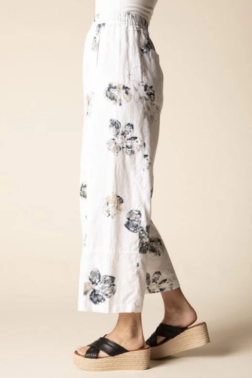 Linen Floral Seamed Crop Pant