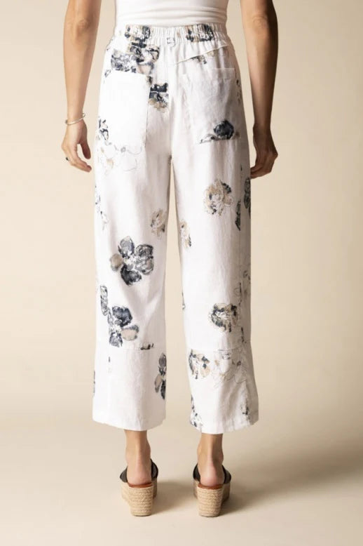 Linen Floral Seamed Crop Pant