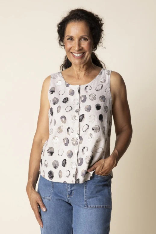 Linen Dot Pleat Back Tank