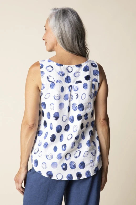 Linen Dot Pleat Back Tank