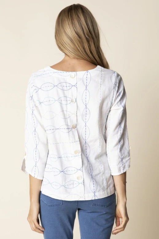 Chainstitch Embroidery Button Back Pullover