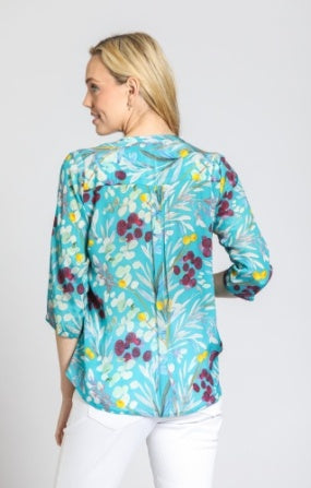 Shades of Blue V Neck Blouse with Tassel