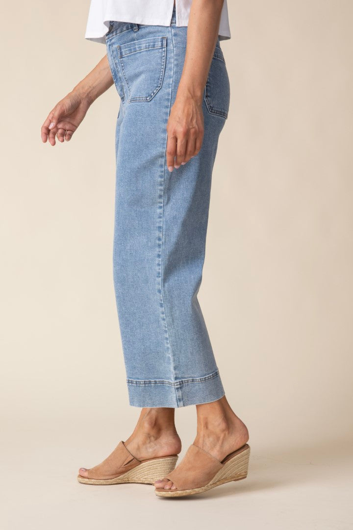 Stretch Denim Wide Leg Crop Jean