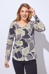 Floral Cotton Slub Laid Back V Neck