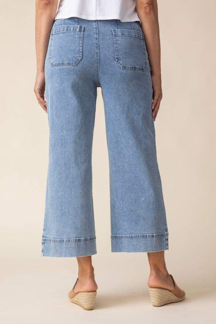 Stretch Denim Wide Leg Crop Jean