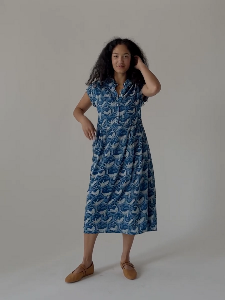 Emily Dress Indigo Tiger Nap Textured Dobby