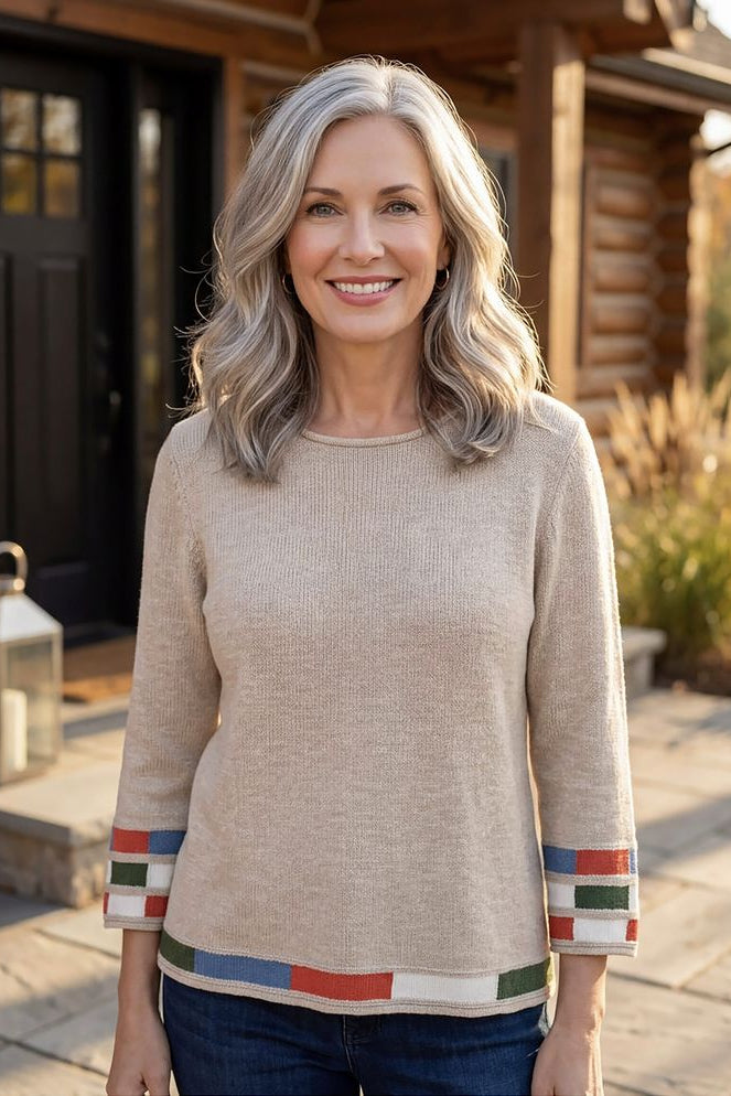 Autumn Cotton Mosaic Pullover