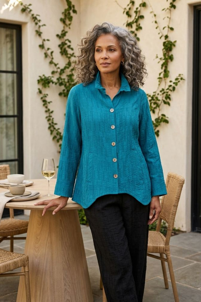 Rayon Jacquard Ruched Collar Shirt