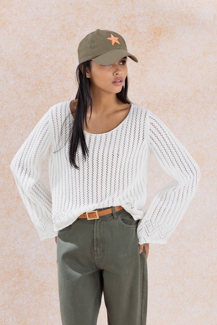 Structured Knit Sweater - White